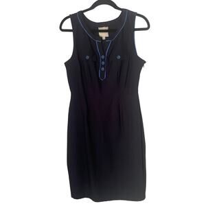 ModCloth Black Dress Blue Trim Button Front Retro Academic Dress L